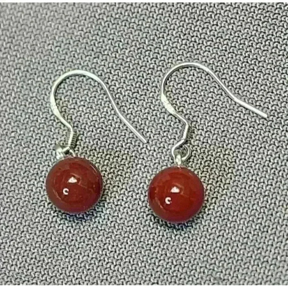 Vintage Sterling Silver & Agate Dangle Drop Earrings Pierced .925 Southwestern - Picture 5 of 6